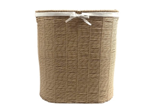Exquisite Oval PE Resin Binding Weave Laundry Hamper with Split Lids and Removable Liner